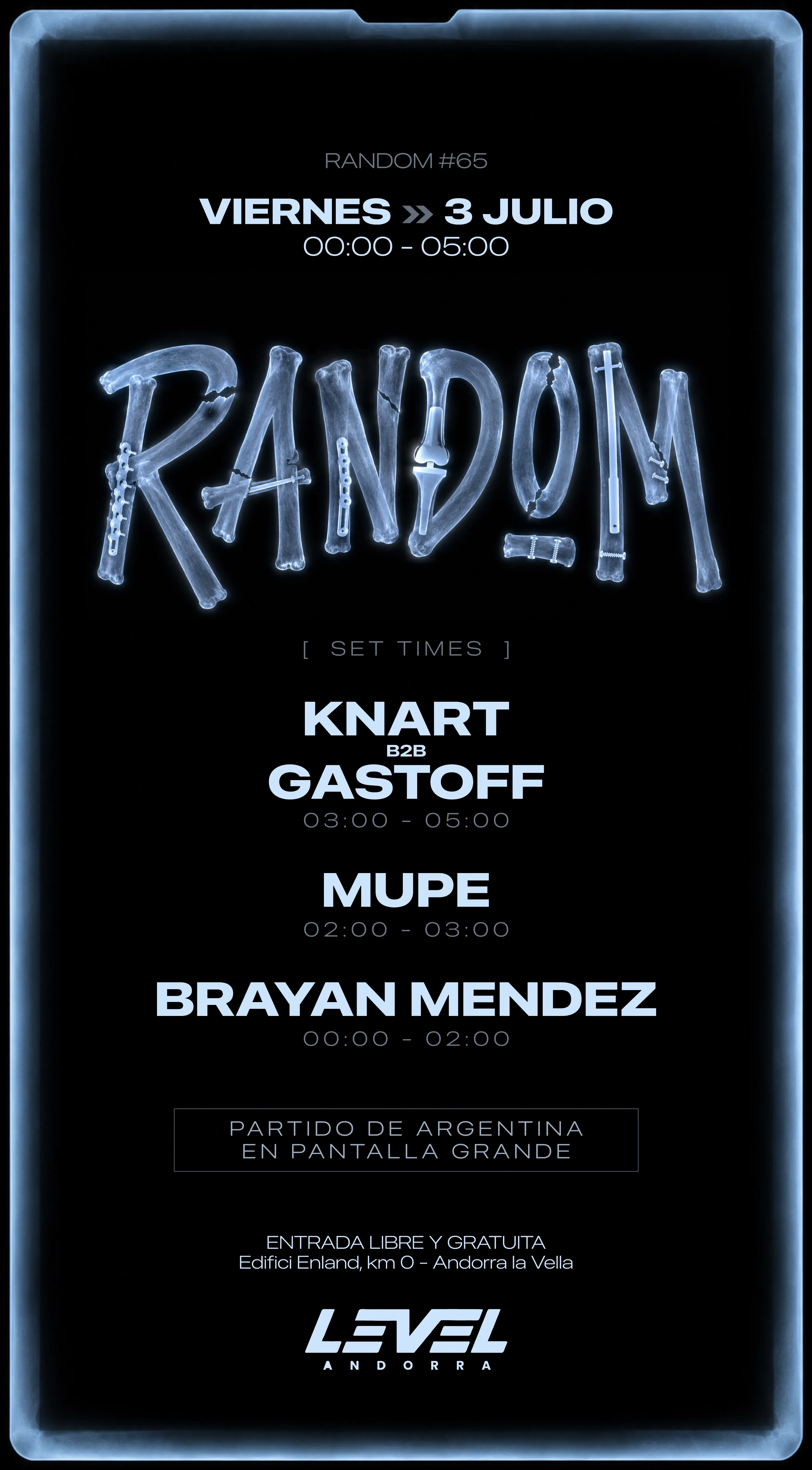 Flyer con los set times de RANDOM #65