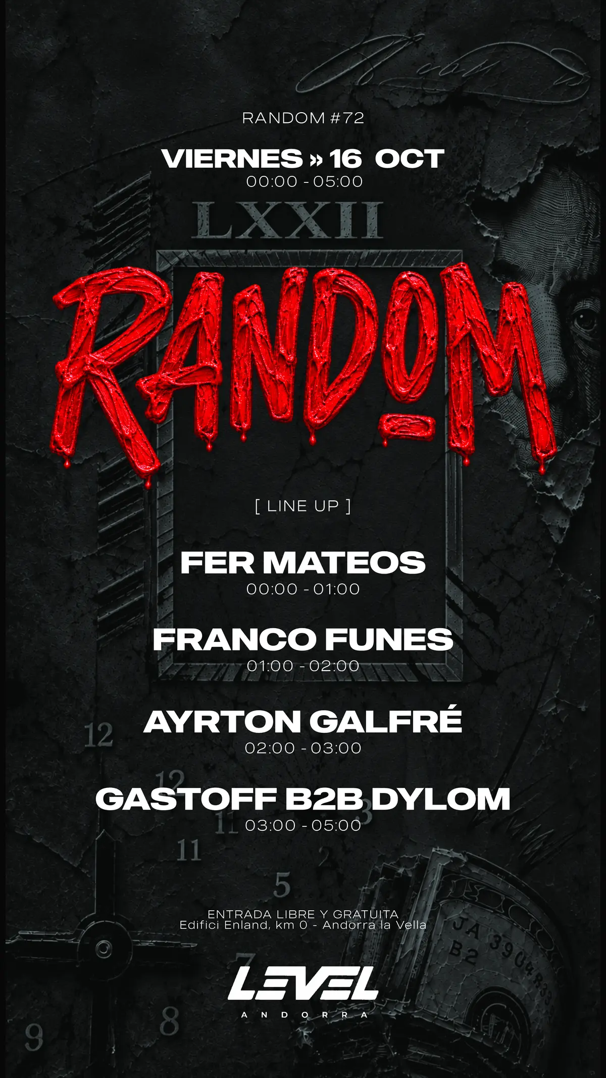 Flyer con el LINE UP de RANDOM #72