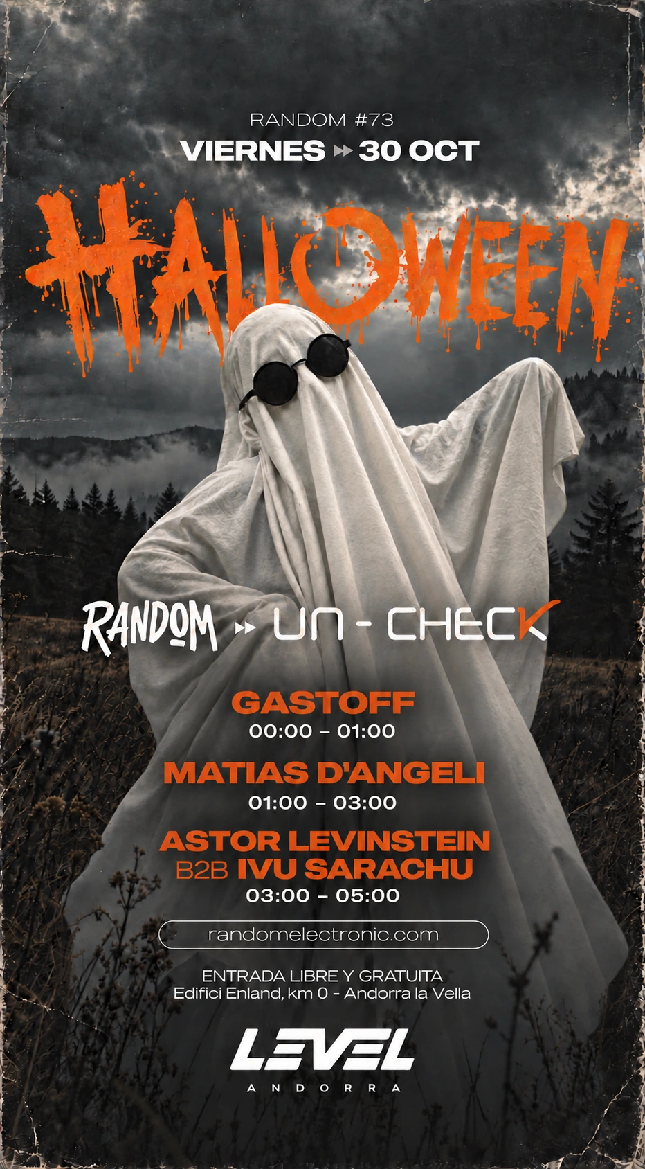 Flyer con el LINE UP de RANDOM #73